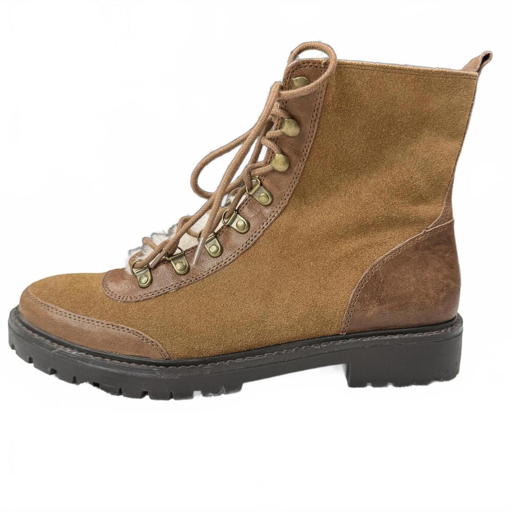 Lucky Brand Leather ILIANA Women's Lace-Up, zip‎ up faux sherpa Boots Size 10